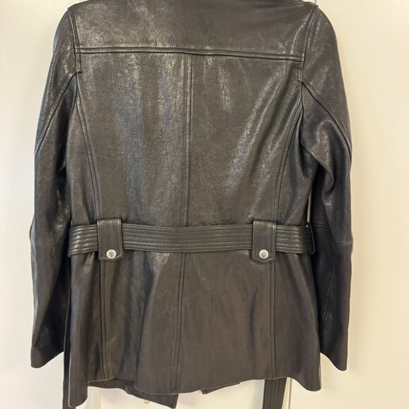 Club Monaco Collection Black Leather Moto Jacket Size SP - Picture 5 of 7